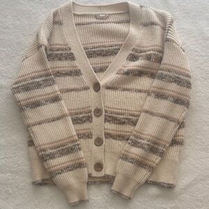 Hem & Thread Cream Striped V-Neck Button Cardigan